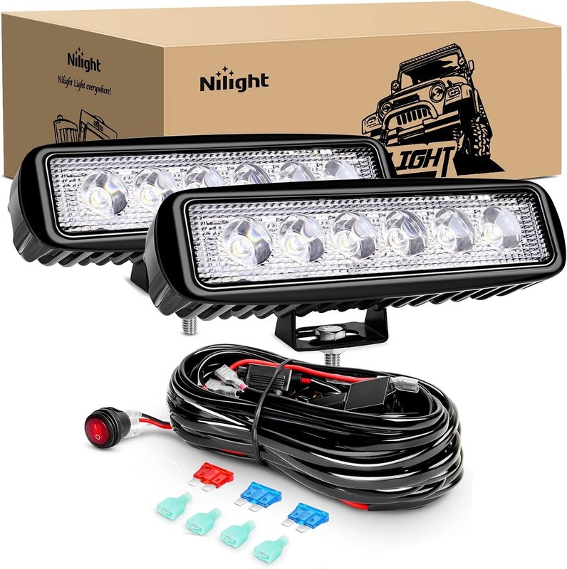 Nilight 2Pcs 18w Spot LED Work Lights Pods 18W + Wiring Harness