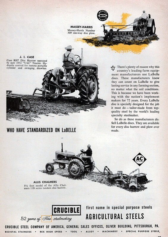 1952 Case VAC Massey Allis Chalmers Tractor Original Crucible Steel Print Ad