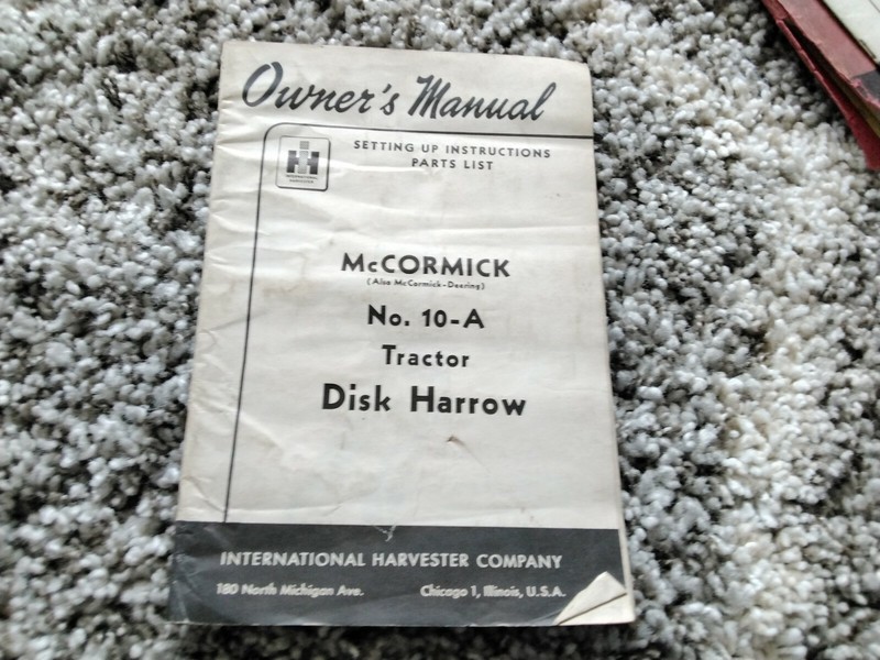 McCORMICK DEERING 10 A TRACTOR disk harrow no. 10a manual