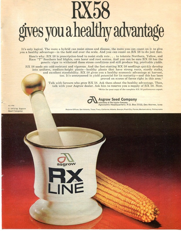 1972 Print Ad of Asgrow RX58 Hybrid Corn Seed