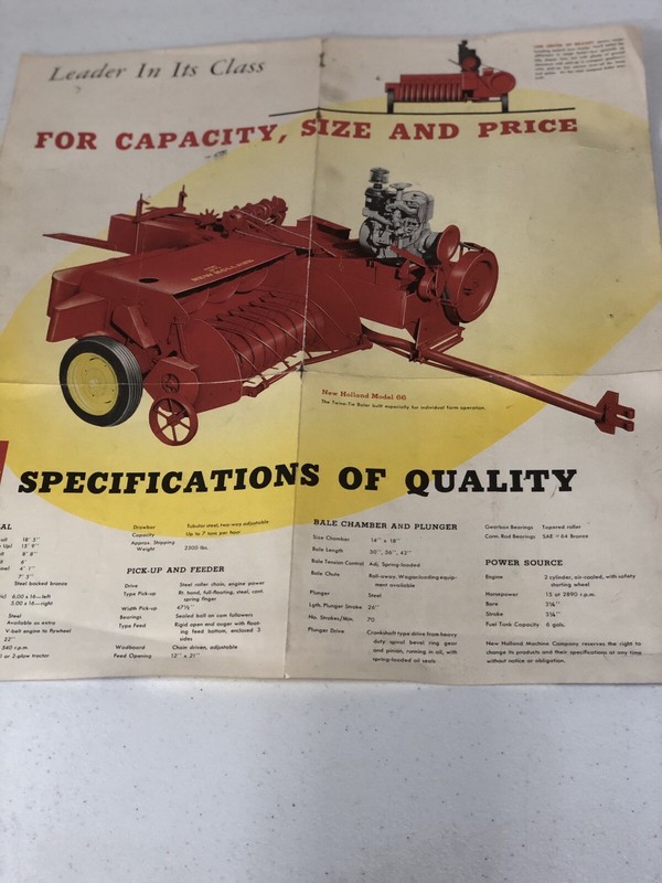 New Holland Model 66 Baler, Brochure Of Specifications Of Quality, 18” X 18”
