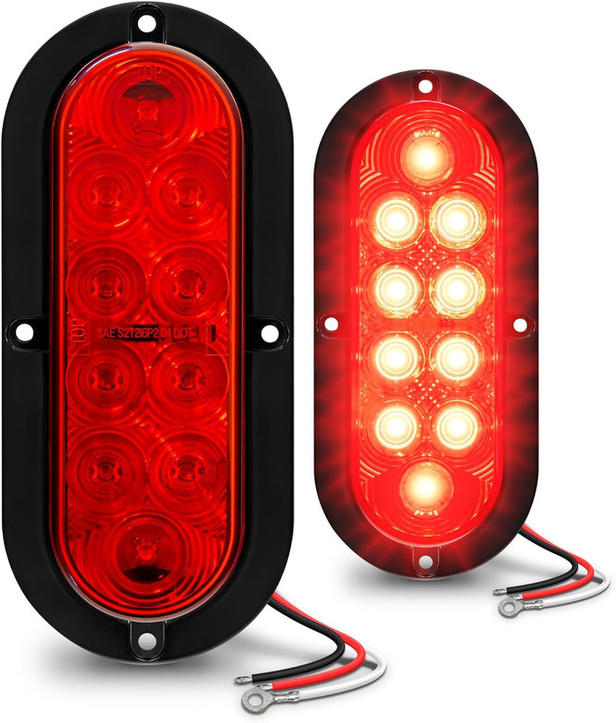 TRUE MODS 2Pc 6 Inch Red Oval LED Trailer Tail Light Kit [DOT FMVSS 108] [SAE S2