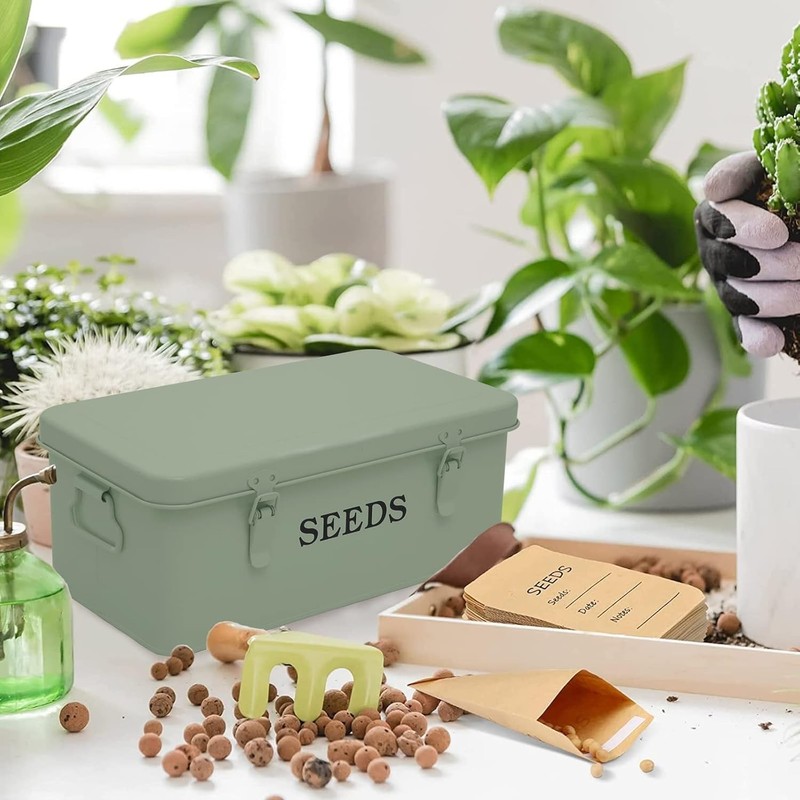 Metal Seed Storage Box with 4 Compartments and Safety Locks - Green gallery