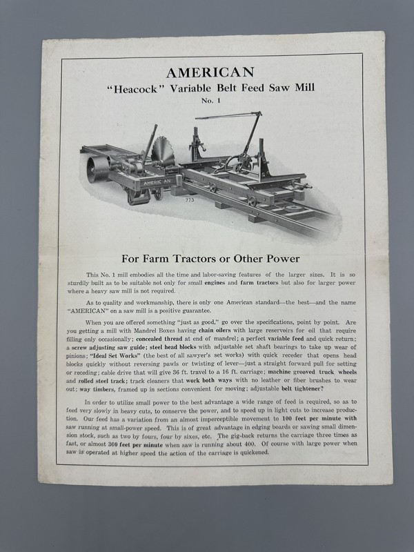 c 1920 AMERICAN SAW MILL Machinery For FARM TRACTORS Advertising Fordson Titan