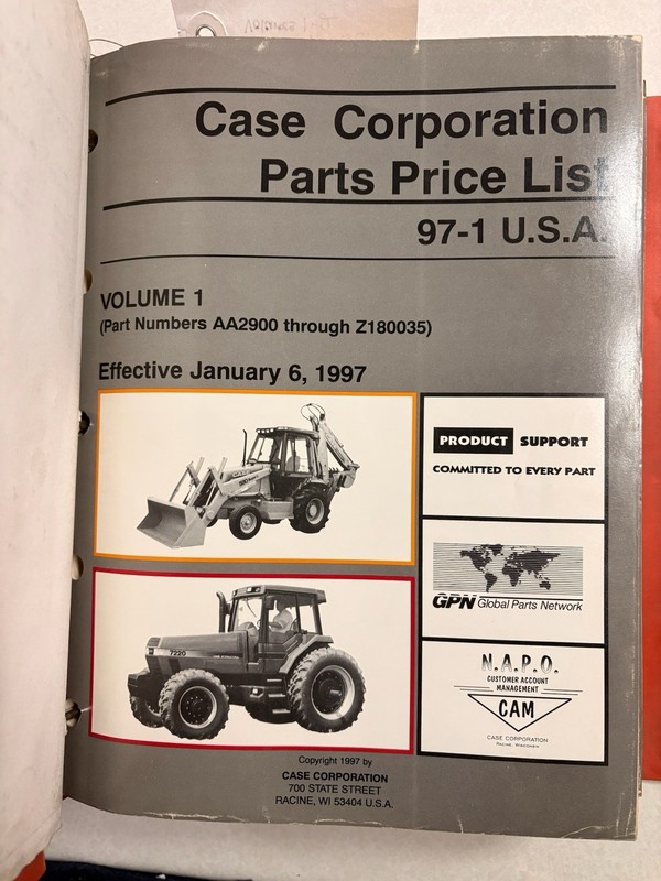 Case J.I. Case Corporation Parts Price List 1997 -2001 Vol 1-2