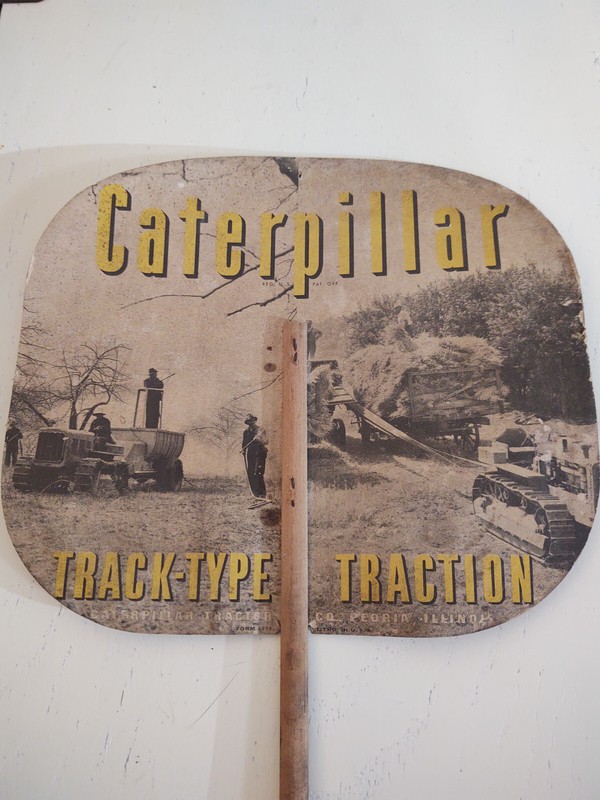 Vintage CATERPILLAR ADVERTISING FAN Diesel Track-Type Traction Tractor cardboard gallery