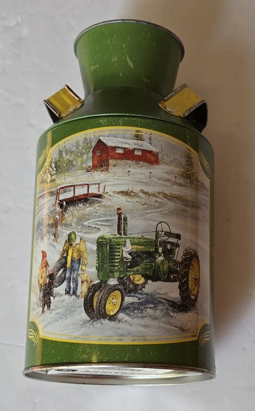 John Deere Milk Jug Can Metal Tin Green Yellow Farm Tractor Collectable Winter