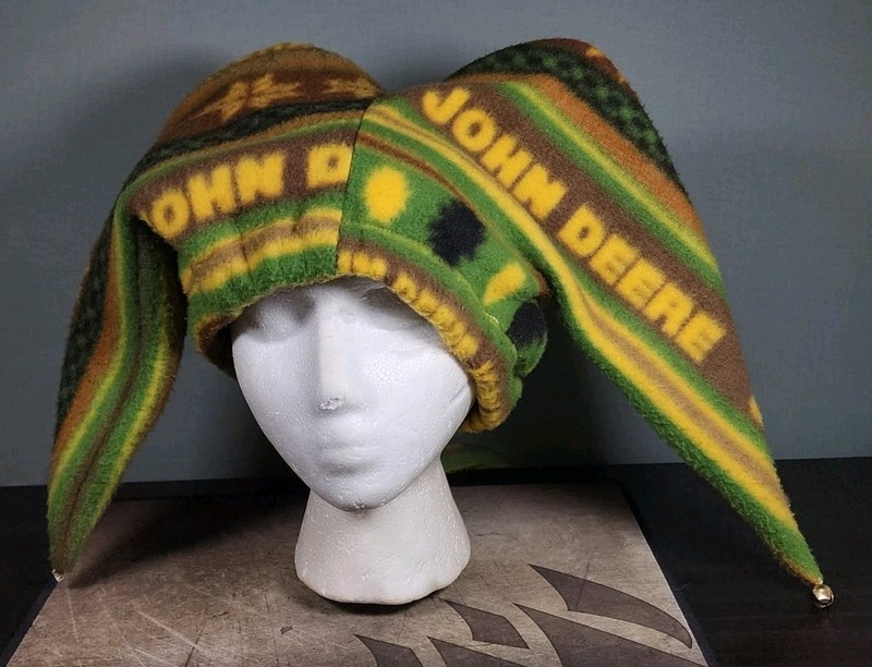 Vintage John Deere Tractor Beanie Stocking Cap Pom Winter Jester Bell Hat RARE