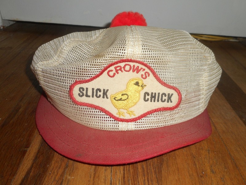 Vintage K BRAND CROWS SLICK CHICK FARM HYBRIDS Advertising MESH CAP SNAPBACK HAT