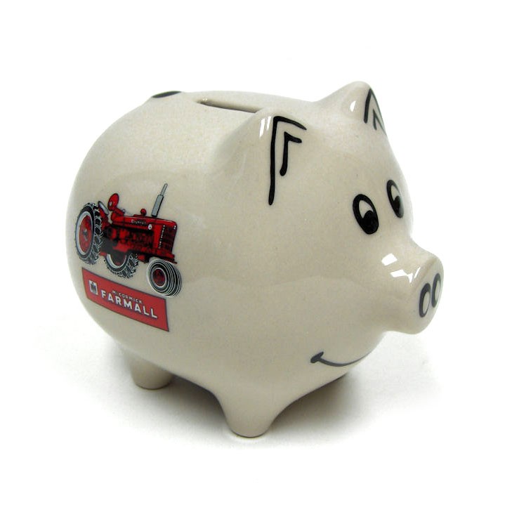 White Polyresin IH Farmall Pig Savings Bank