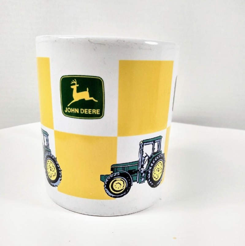 John Deere Tractor Yellow Green Checkered Coffee Mug Cup Gibson 12 ounces gallery