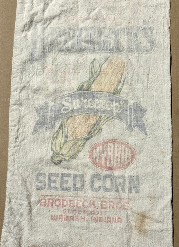 Vintage Brodbeck’s Sure Crop Hybrid Seed Corn Bag Wabash Indiana *Faded