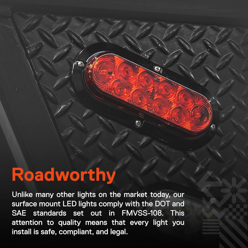 TRUE MODS 2Pc 6 Inch Red Oval LED Trailer Tail Light Kit [DOT FMVSS 108] [SAE S2 gallery