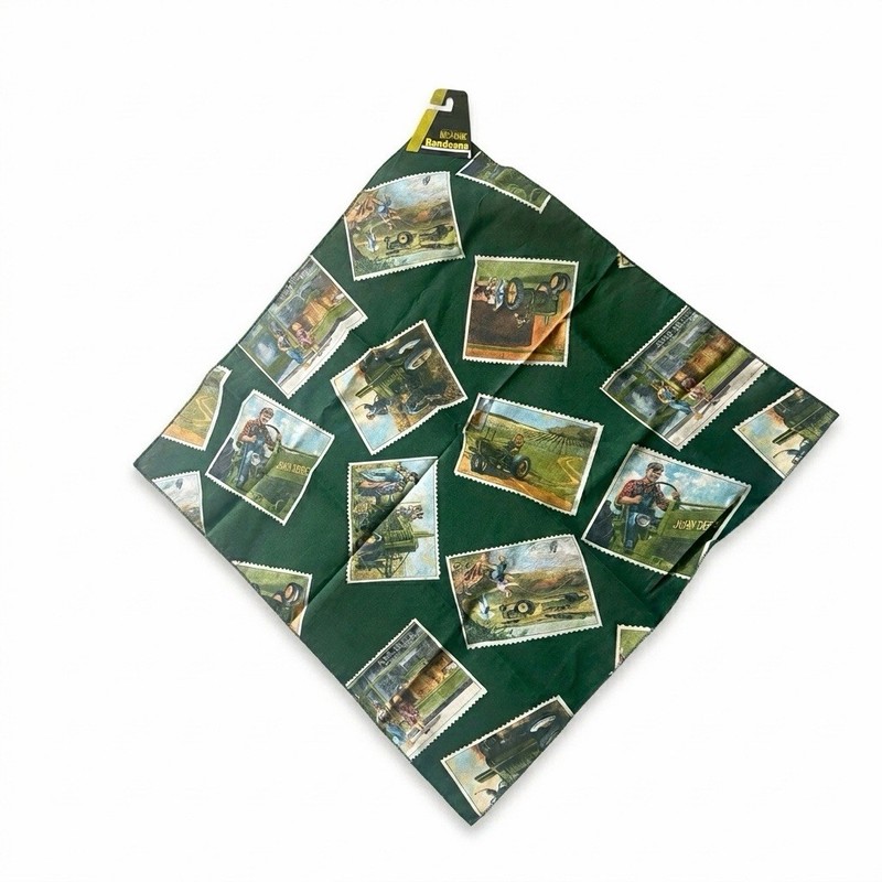 Vintage John Deere HAV-A-HANK Bandana Green Farm Tractor Stamp Print NWT