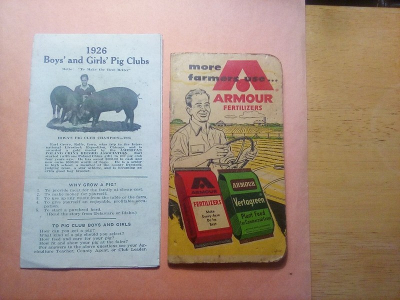 1926 BOYS’ & GIRLS’ PIG CLUBS BOOKLET & 1958 ARMOUR FERTILIZERS BOOKLET