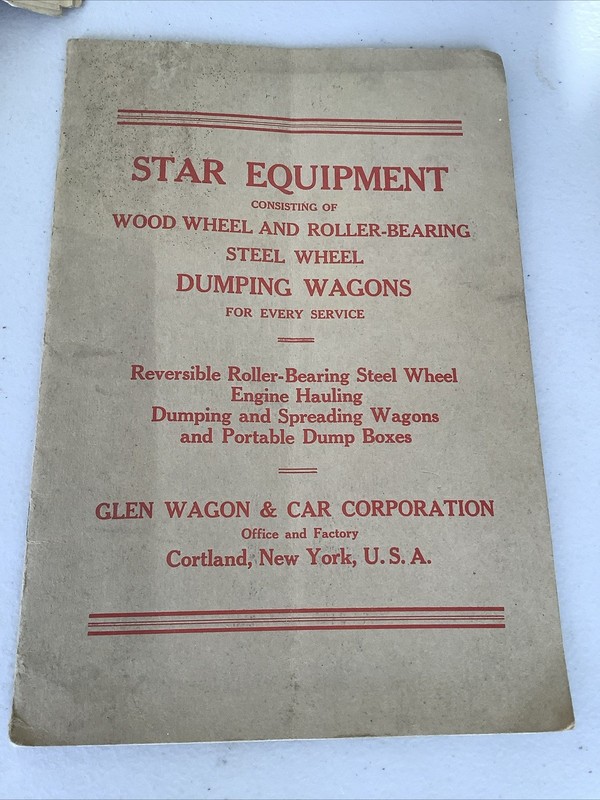 Vintage Glen Wagon & Car Corp Cortland NY Star Equipment Dumping Catalog 1920s