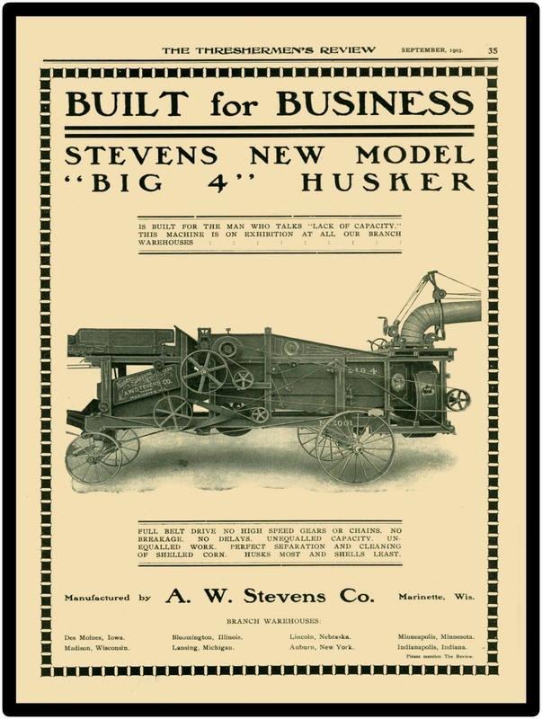 Vtg. Look 1903 A.W. Stevens Company New Metal Sign: “BIG 4” Husker Marinette WI