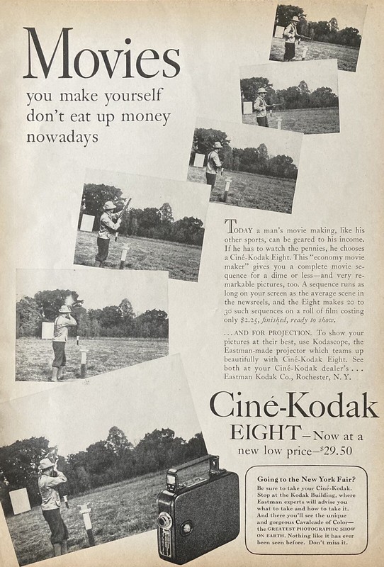 1939 AD.(XH26)~EASTMAN KODAK CO. ROCHESTER, NY. CINE-KODAK EIGHT MOVIE CAMERA
