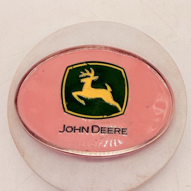 John Deere Pink And Green Oval Belt Buckle Leaping Deer Logo By Speccast