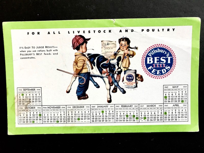 1947 PILLSBURY’S BEST FEEDS CUTE KIDS CALF PUP LIVE STOCK SHOW NEW YEAR BLOTTER