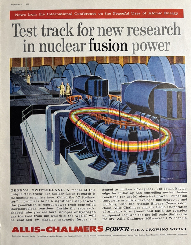 Allis Chalmers Power Nuclear Fusion Geneva Switzerland C Stellarator VTG Ad 1958