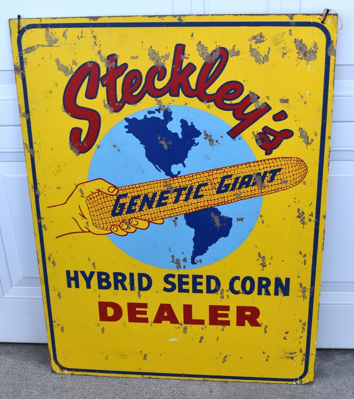 Vintage Steckleys Genetic Giant Hybrid Seed Corn Dealer Advertising Sign