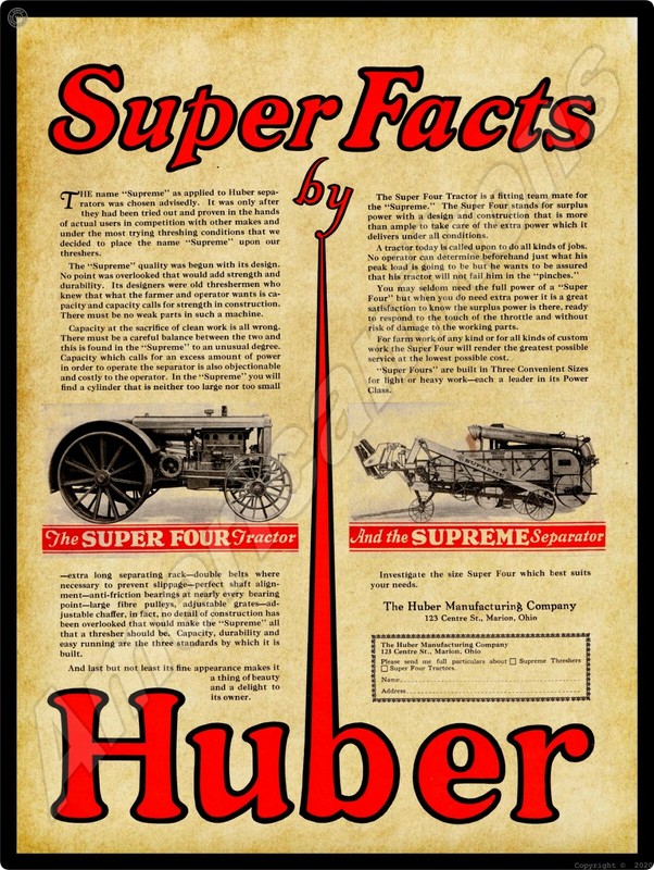 Vintage Look Huber Farm Machinery New Metal Sign: Super 4 Tractor – Marion, OH