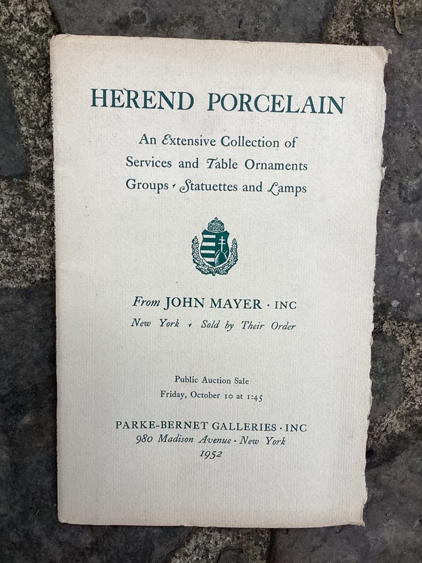 Rare Original 1952 Paerke Bernet Galleries New York Herend Porcelain 28 pg book