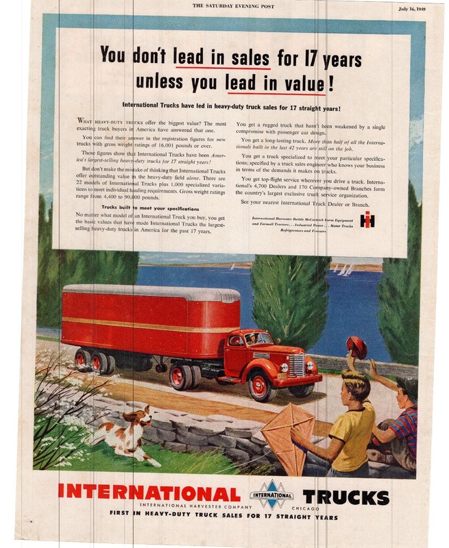1949 International Harvester Lead in Sale for 17 Years Single Page Print Ad