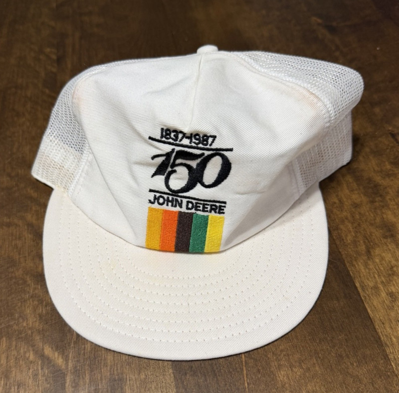 Vintage-John Deere 150 Years-1837-1987-White Snapback Trucker Hat/Cap