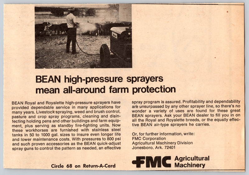 1973 Print Ad FMC Agricultural Macherinery Jonesboro Ark Bean Sprayers