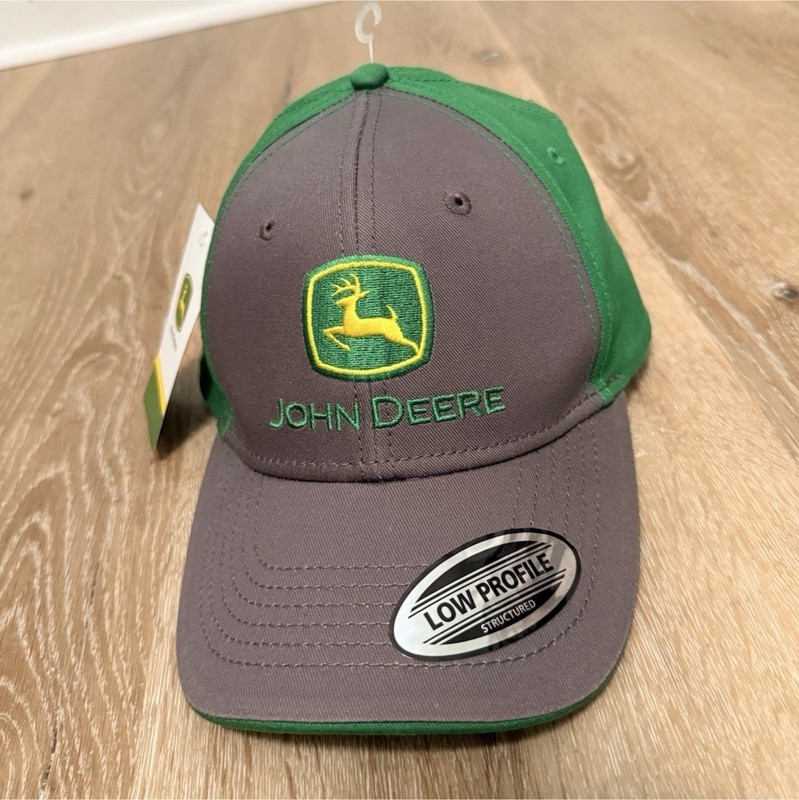 John Deere Green Gray Low Profile Structured Adjustable Hat Agriculture Theme