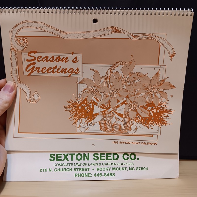 Vintage 1993 Sexton Seed Co Rocky Mount NC North Carolina Advertising Calendar
