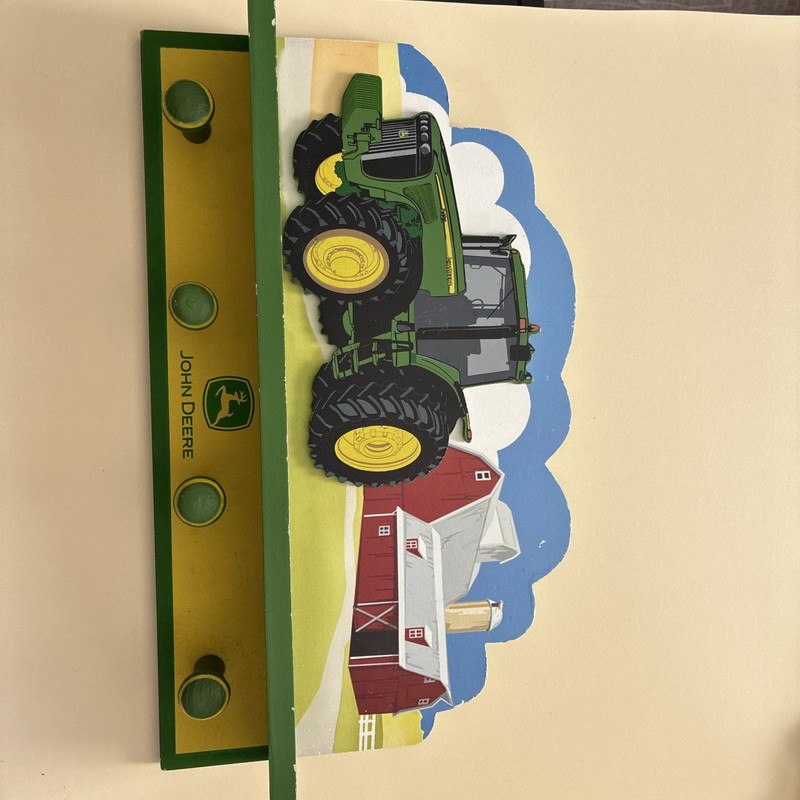 Rare John Deere Tractor Farm Shelf Coat Rack Wood Wall Hanger Hooks Nursery Kids