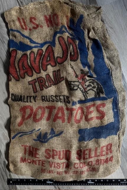 Vintage Navajo Trail Potatoes Spud Seller Monte Vista, CO 50 lb burlap sack