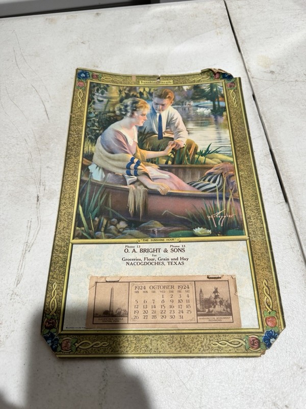 1924 OA Bright and Sons Nacogdoches Texas Calendar Groceries Flour Grain Hay