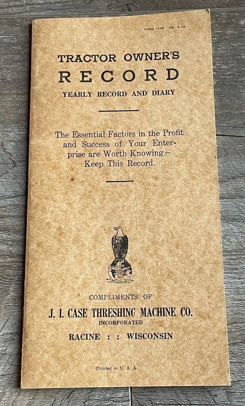 Vtg 1920s J.I. CASE Threshing Machine Tractor Owner’s Yearly Record & Diary 1338