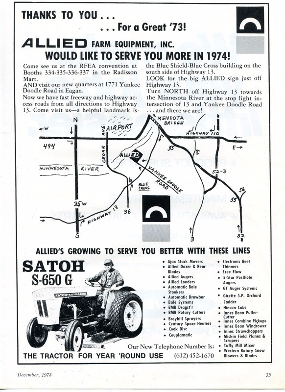 1973 Dealer Print Ad of Allied Farm Equipment Satoh S650G Farm Tractor