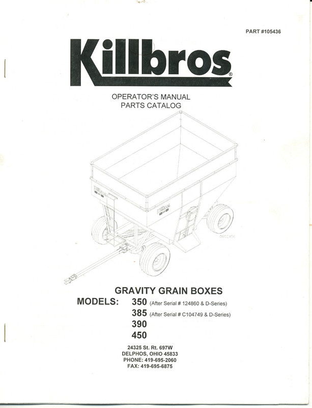 -Killbros- Vintage 350 385 390 Gravity Boxes Tractor Operators Service Manual