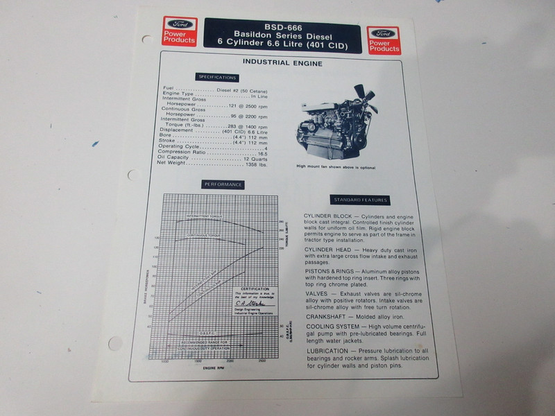 Ford BSD-666 6 Cylinder Diesel Engine (401 CID) Information