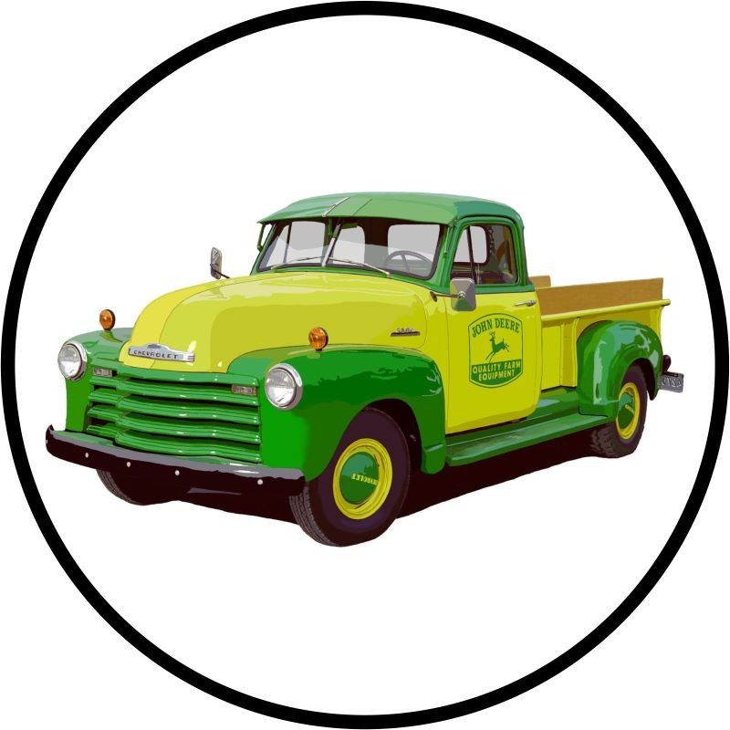 John Deere Chevrolet Pickup Truck NEW Metal Sign: 12″ Round Made in USA