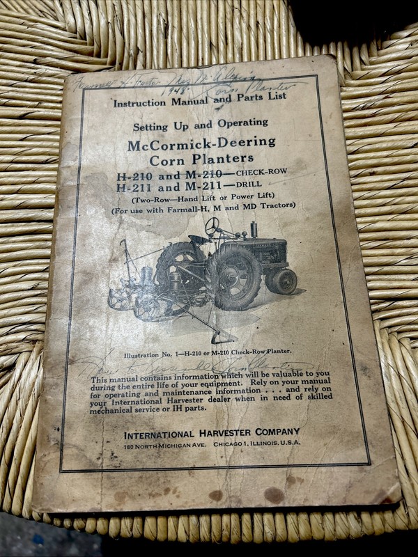 International Harvester McCormick Deering H 210 211 M Corn Planters Own . Manual