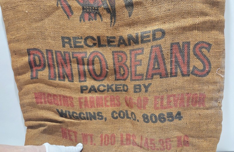 Vintage Burlap Sack ~ KIOWA (Indian) Pinto Beans ~ 100 lb bag ~ 36"H x 19"W gallery