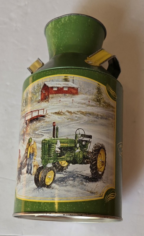 John Deere Milk Jug Can Metal Tin Green Yellow Farm Tractor Collectable Winter gallery