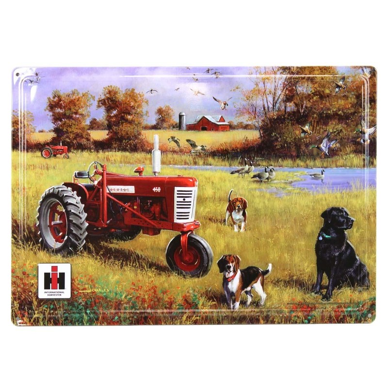 Case IH IH Farmall Tractor & Dogs Farm Scene Tin Sign, 17in x 12in 42006