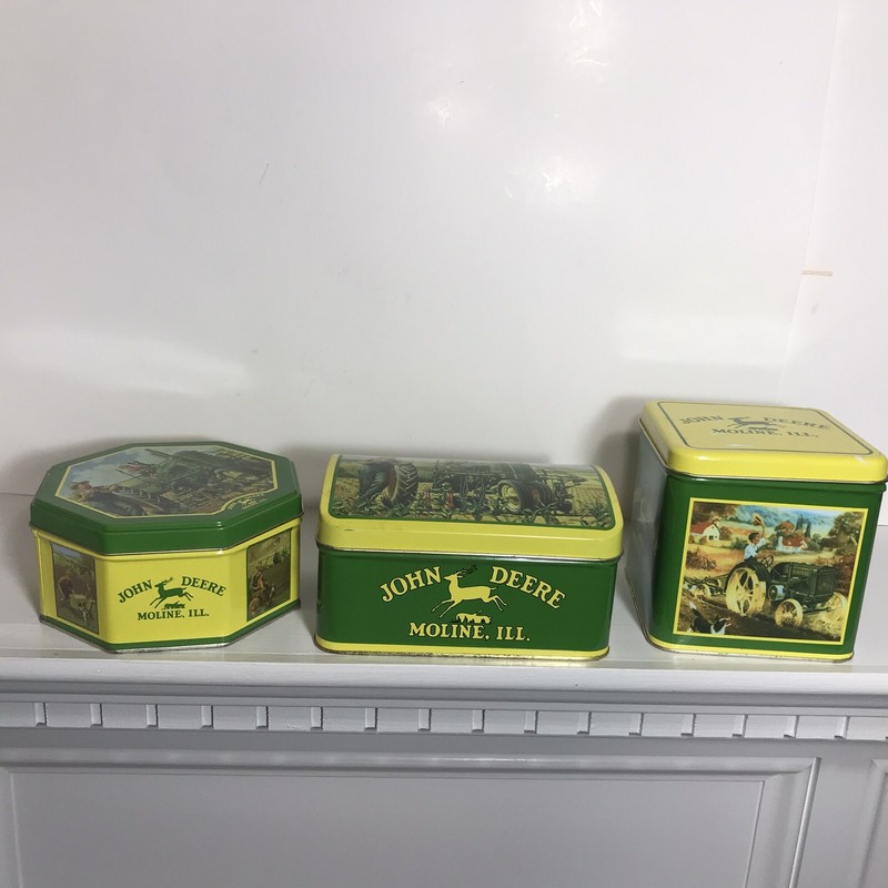 Lot 3 John Deere Moline, ILL. Lid Metal Tin 2006 Edward C. Schaefer Green