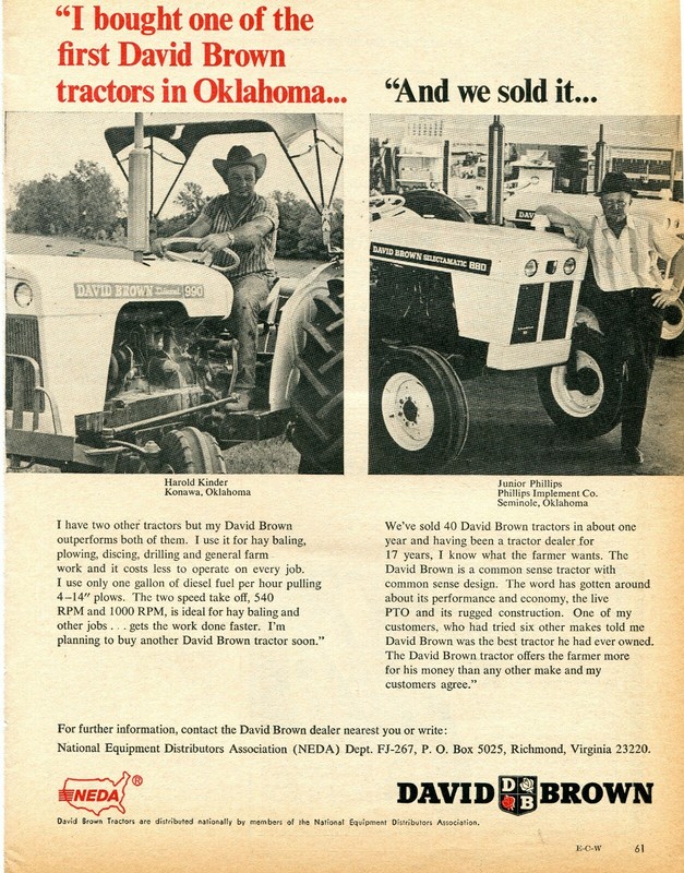 1967 Print Ad of David Brown DB 990 880 Tractor w Harold Kinder Junior Phillips