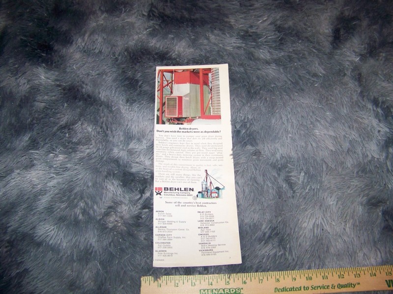 Behlen Grain Dryer Farm / Agricultural Print Ad from Magazine Vintage 1977