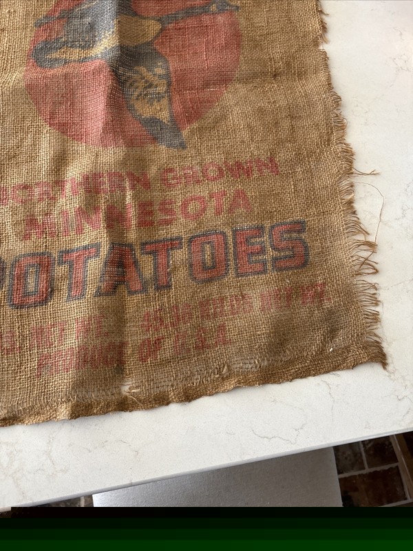 Farm Primitive Vintage Burlap Hanging Sack Bag Sign American Flight Potatoes gallery