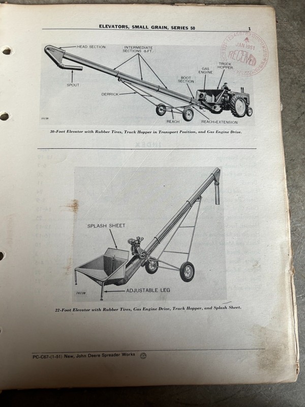 John Deere 50 Series Small Grain Elevator Book Manual AMIL26